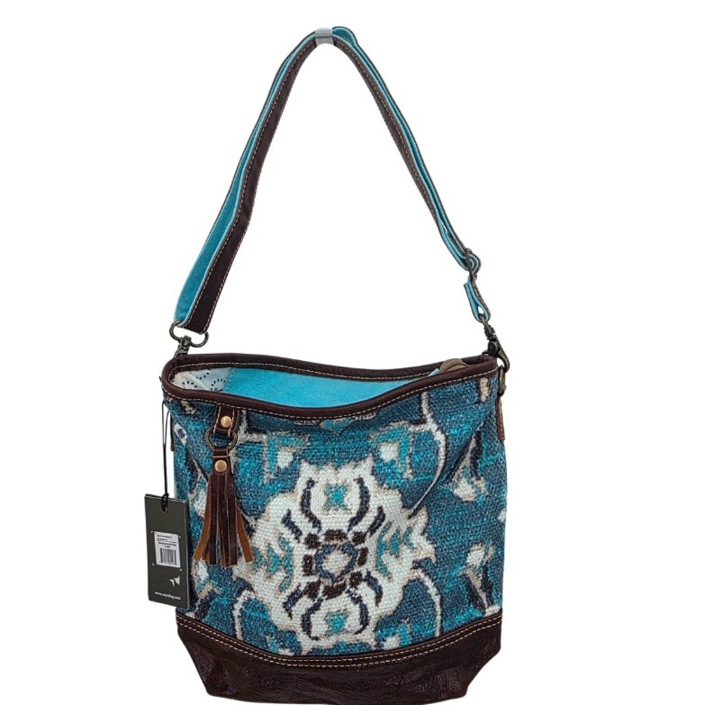 Myra Bag Spirited Shoulder Bag S2061 Turquoise Medallion Leather Tassel NWT